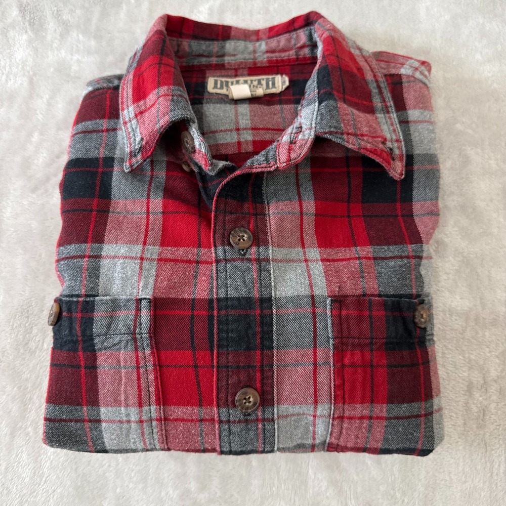 Duluth Trading Co. Red Plaid Flannel Shirt Long Sleeve‎ Button Up Mens Large
